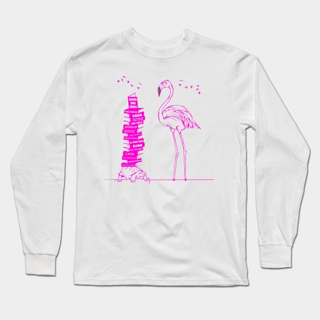 Flamingo Book Lover Long Sleeve T-Shirt by mailboxdisco